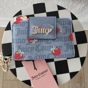NWT Juicy Couture Blue Strawberry Print Berry Sweet Tab Card Wallet
